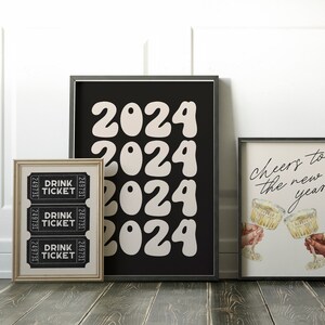 New Year 2024 Printable Retro Nye Decorations Trendy New Years Eve ...