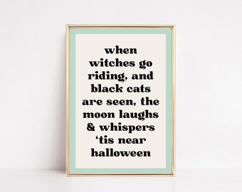 pastel halloween decor | when witches go riding | retro halloween print | trendy wall art | halloween poster | kikiandnim | digital print