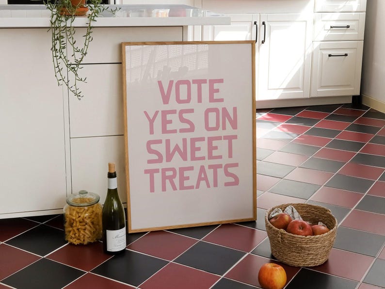 pink girly wall art | cute kitchen print | sweet treat sign | funny dorm decor | apartment decor | kikiandnim | digital download image 3
