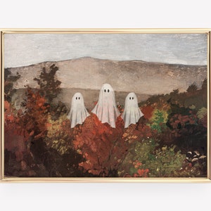 vintage autumn painting | halloween ghost print | halloween decor | halloween wall art | rustic fall art | kikiandnim | digital print