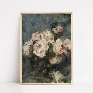 vintage rose painting | moody botanical print | cottagecore print | antique wall art | romantic decor | kikiandnim | printable wall art