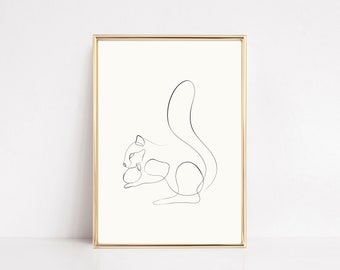 woodland nursery decor | squirrel print | nursery art print | nursery wall art | single line art | kikiandnim | printable wall art