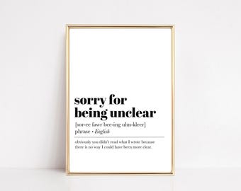 funny office wall art | sorry for being unclear | cubicle decor | funny office sign | office desk accessories | kikiandnim | digital print