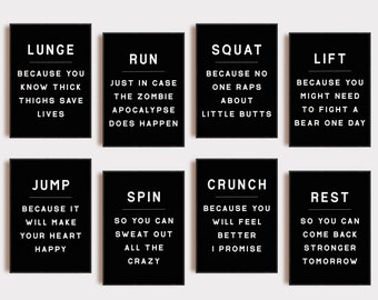 home gym decor | set of 9 PRINTABLES | gym wall art | gym decor | gym poster | gym printables | minimalist typography | digital download