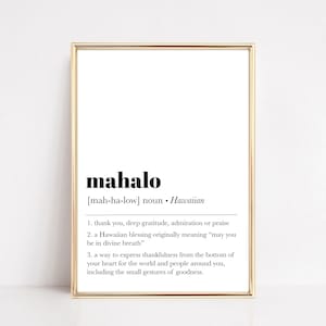 hawaiian wall art | mahalo definition print | gratitude art | thank you definition | inspirational art | minimalist decor | instant download