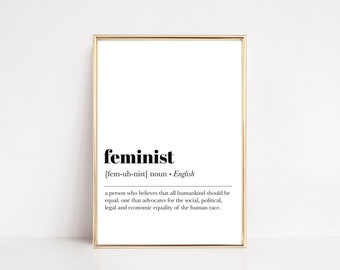 feminist definition print | feminist poster | inspirational wall art | office decor for her | minimalist typography art | digital download