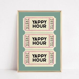 yappy hour-ticket afdrukken | saliegroene muurkunst | decor barwagen | cocktailprint | barwagenkunst | print karrenwagen | kikiandnim | digitale afdruk