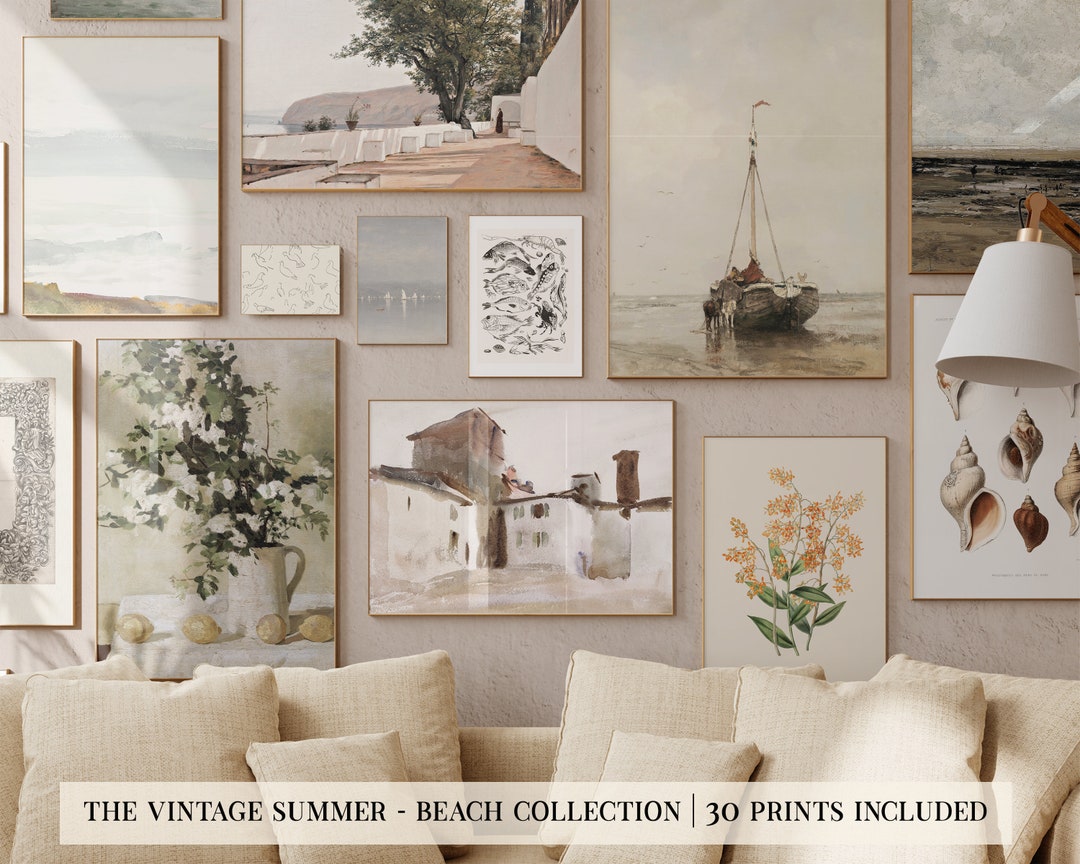 Vintage Beach Wall Art Mega Bundle 30 BEACH PRINTS Mediterranean Wall Art Coastal Art Beach