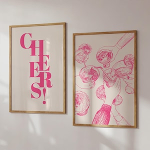 art mural rose | lot de 2 impressions | décoration de chariot de bar | imprimé cheers roses | décoration de cuisine féminine | art mural bar | kikiandnim | impression numérique