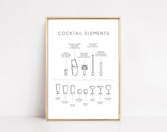 cocktail print | bar cart decor | bar art | bar cart accessories | bar wall art | minimal kitchen wall art | kikiandnim | printable wall art