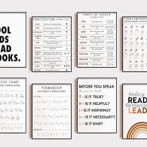 english classroom decor bundle | reading posters | grammar poster | educational posters | 8 PRINTABLES | kikiandnim | printable wall art