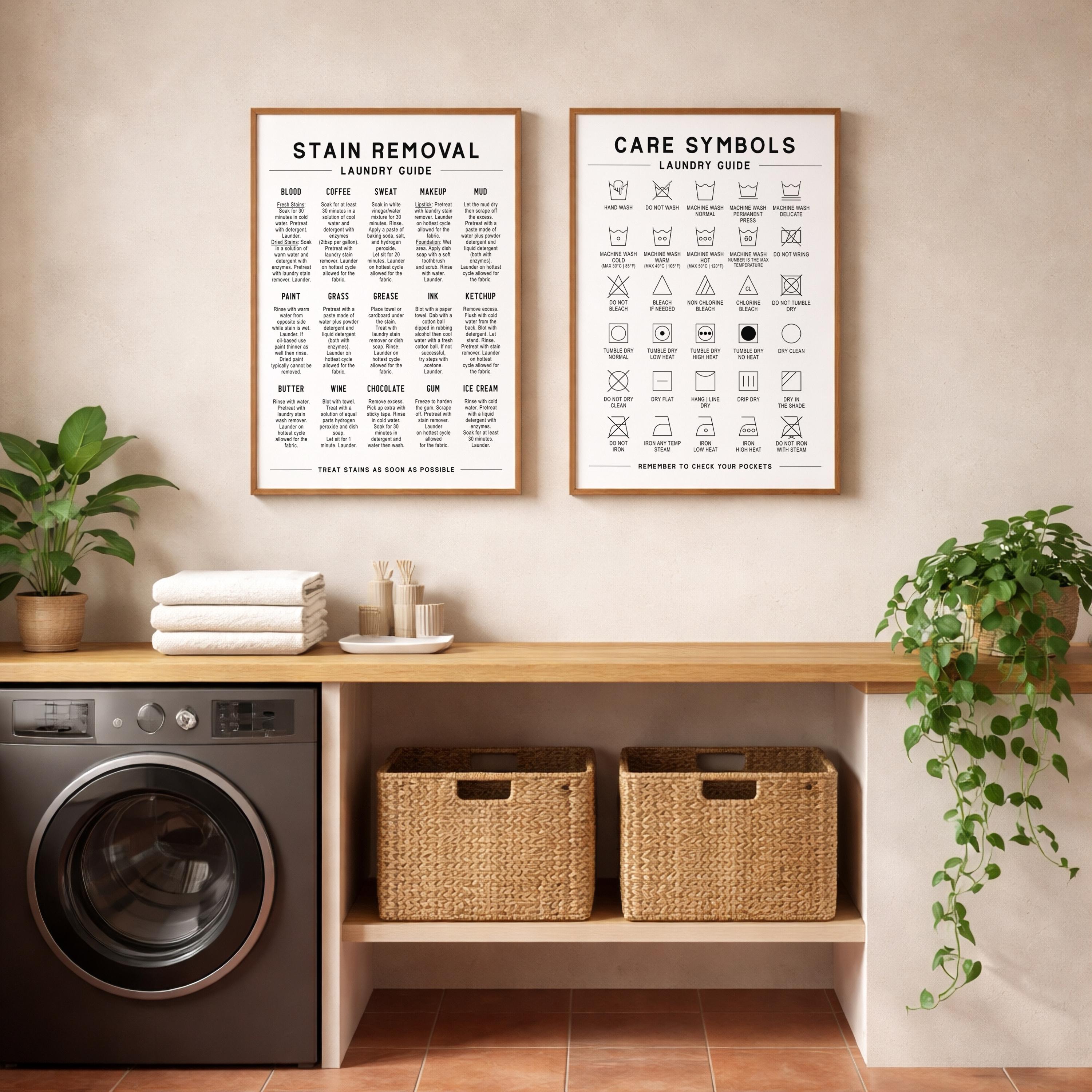 Laundry Room Wall Art | Set of 2 Prints | Care Symbols & Stain Removal ...