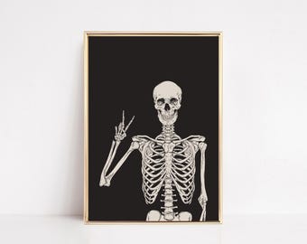 Impresión de esqueleto / Arte de pared imprimible de Halloween / Decoración de Halloween / Póster de Halloween / Impresión de Halloween / Imprimible de Halloween / Descarga digital