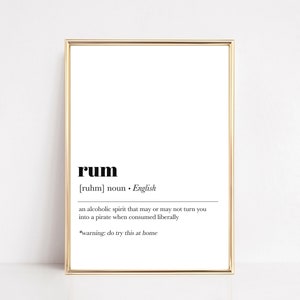 rum definition print | bar cart decor | bar accessories | bar cart print | funny kitchen wall art | kikiandnim | digital download