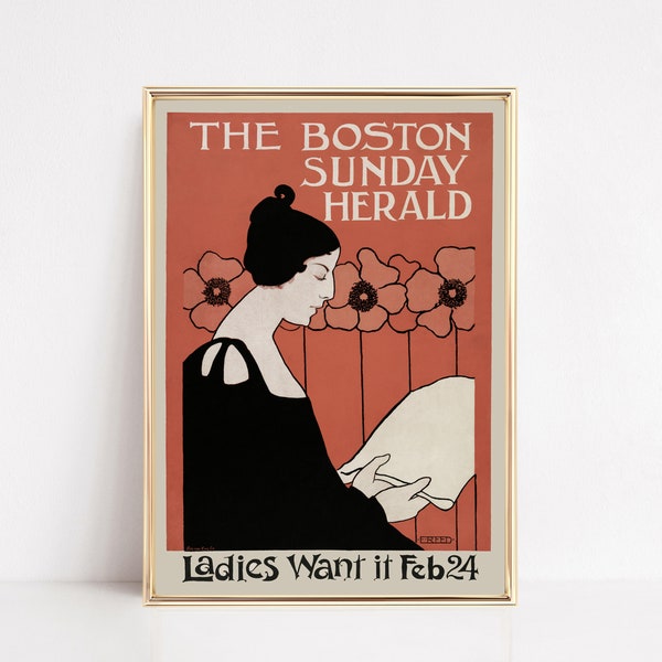 vintage poster | vintage newspaper cover | boston sunday herald cover | eclectic vintage wall decor | kikiandnim | digital download