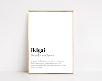 Ikigai Definition Kunstdruck | Japanisches Wohndekor | Minimalistische druckbare Kunst (Digitaler Download)