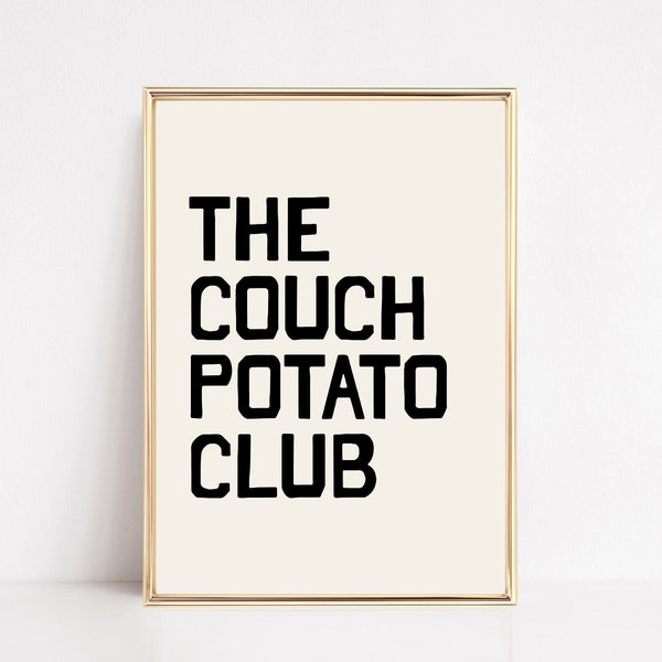 the couch potato club print | aesthetic living room decor | cute apartment decor | trendy living room wall art | kikiandnim | digital print