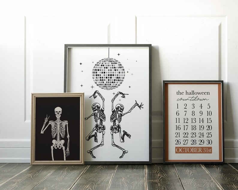 Arte de pared de esqueleto bailando / Arte de bola de discoteca / Impresión de Halloween / Decoraciones de Halloween divertidas / Kikiandnim / Impresión digital imagen 4