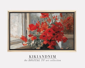 Samsung cadre tv art | cadre tv art printemps | coquelicots vintage | art coloré pour cadre tv | le cadre tv art | kikiandnim | art de la télévision numérique