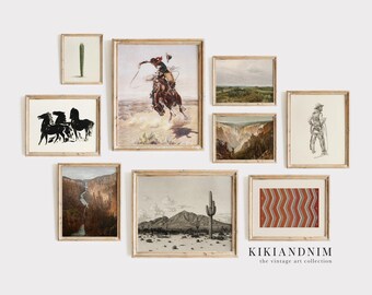 vintage cowboy gallery wall art set | 9 PRINTABLES | southwestern prints | rustic wall decor | kikiandnim | digital prints