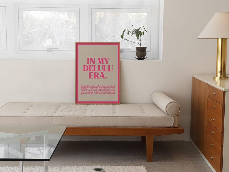 girly pink dorm wall art | be delulu | affirmation wall art | trendy retro wall art | pink wall decor | kikiandnim | printable wall art image 5