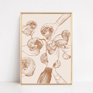 retro cocktailprint | proost afdrukken | retro barwagendecor | trendy esthetische kunst aan de muur | barwagen afdrukken | kikiandnim | digitale kunst