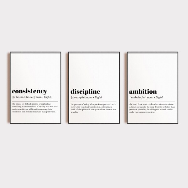 office wall art | set of 3 prints | gift for entrepreneur | home office decor | motivational prints | ambition definition | digital download