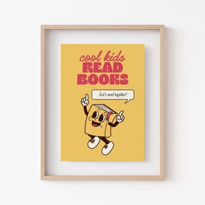 cool kids read books poster | yellow classroom decor | retro reading nook print | cute classroom wall art | kikiandnim | digital print image 4