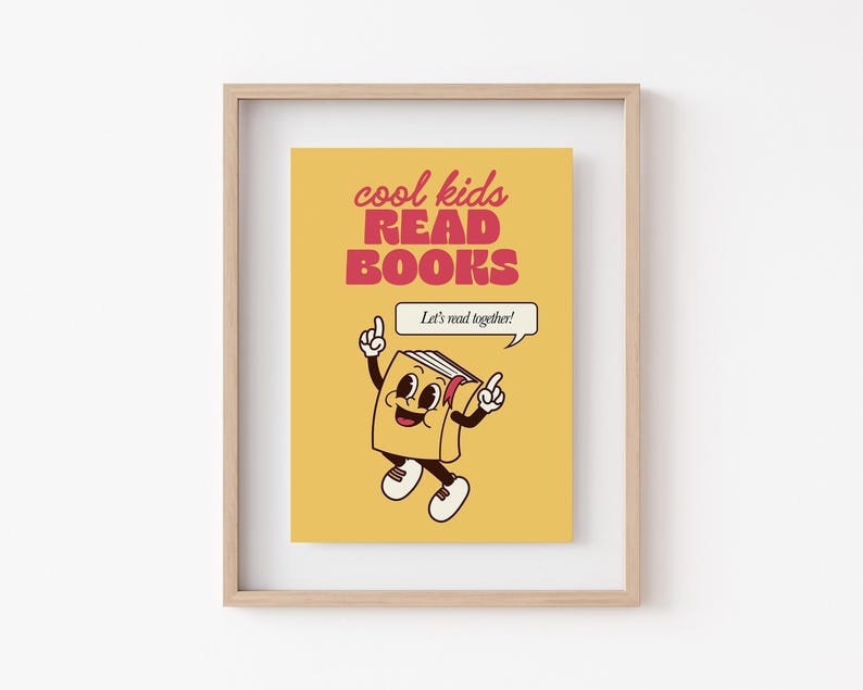 cool kids read books poster | yellow classroom decor | retro reading nook print | cute classroom wall art | kikiandnim | digital print image 4