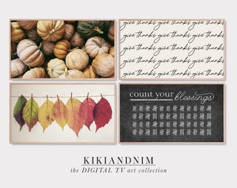 thanksgiving frame tv art set | fall samsung frame tv art | pumpkins | fall leaves | autumn samsung tv art | kikiandnim | digital download