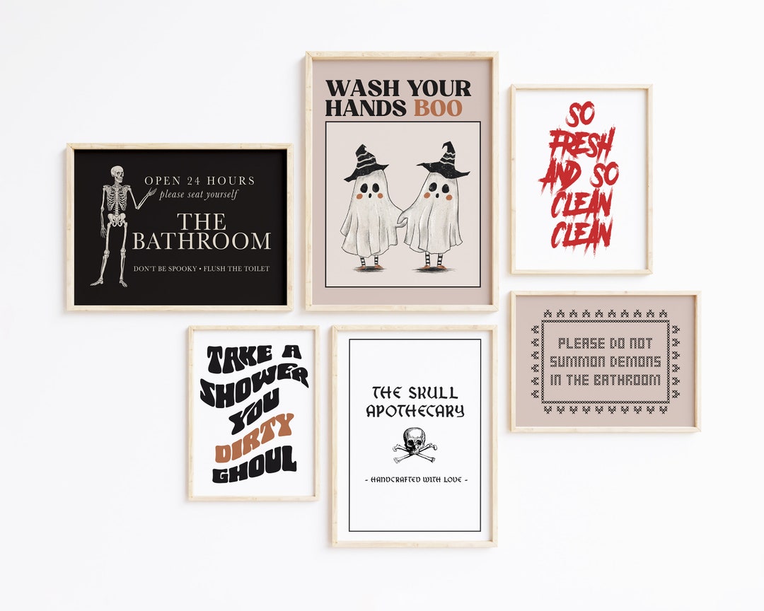 Halloween Bathroom Wall Art 6 PRINTABLES Pink Halloween Bathroom Prints