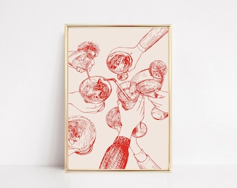 cocktail print | red cheers print | retro bar cart decor | red wall art | bar cart print | trendy wall art prints | kikiandnim | digital art