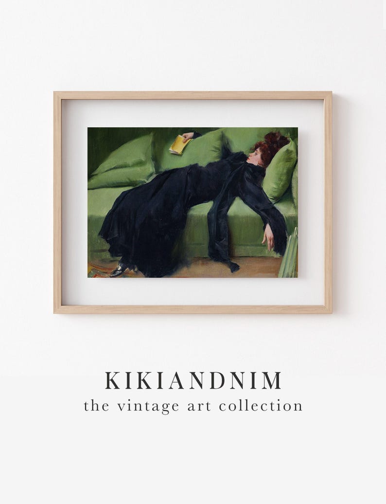 moody wall art | emerald green art | vintage bar cart print | dark academia decor | vintage woman portrait | kikiandnim | printable wall art image 9