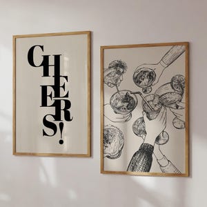 cheers print set of 2 | bar cart prints | retro bar cart art | cocktail prints | neutral kitchen wall art | kikiandnim | digital prints