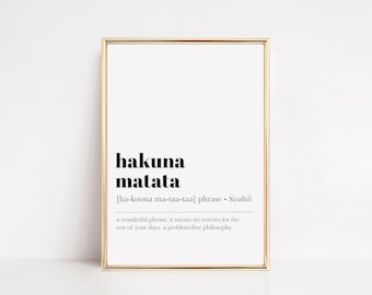 hakuna matata art | definition print | funny home decor | bedroom wall decor | inspirational quote | living room decor | instant download