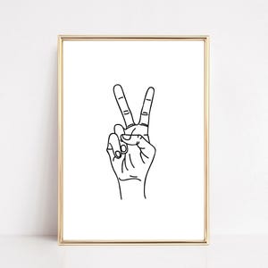 Peace Sign Line Art Print | Kids Room Wall Art | Minimalist Black and White Art (Digital Download) image 1