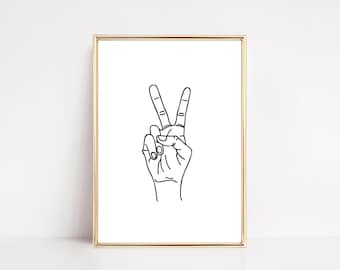 Peace Sign Line Art Print | Kids Room Wall Art | Minimalist Black and White Art (Digital Download)