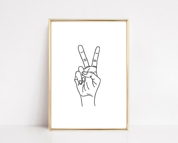 peace sign print | printable wall art | black and white minimalist printable | neutral art print | line drawing | digital download