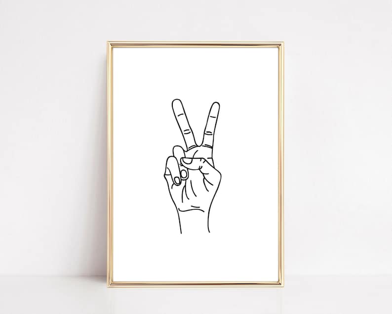 Peace Sign Line Art Print | Kids Room Wall Art | Minimalist Black and White Art (Digital Download) image 1