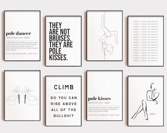 pole dance gift | home gym decor | set of 9 PRINTABLES | pole dancing wall art | pole fitness | gym wall art | gym poster | digital download