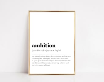 ambition definition | home office wall art | inspirational quote prints | office decor | motivational prints | printable wall art