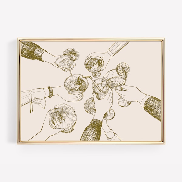 cheers sign | olive green wall art | cute kitchen decor | trendy wall art print | bar cart print | bar art | kikiandnim | printable wall art