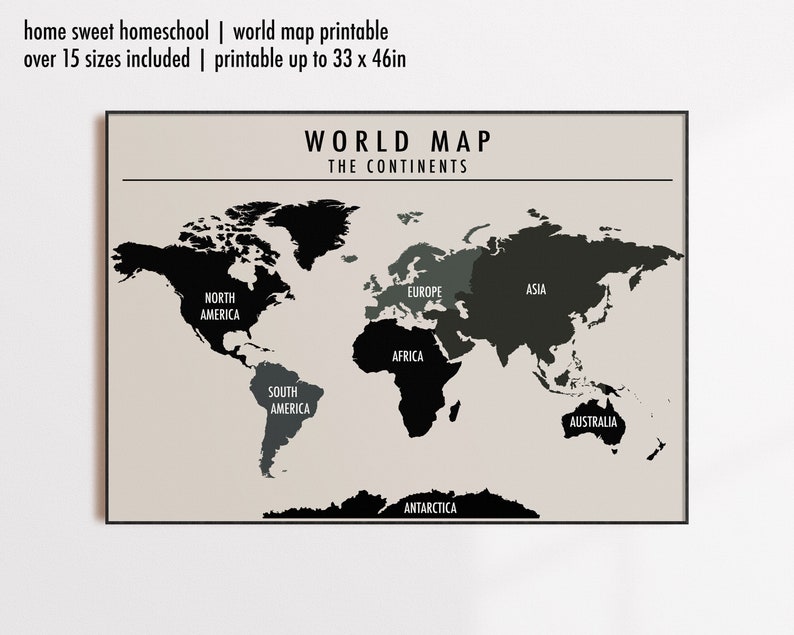 World Map Wall Art Homeschool Decor Printable World Map Etsy