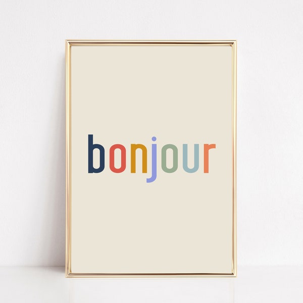 bonjour art print | french wall art | french home decor | french art print | inspirational wall art | neutral wall art | digital download