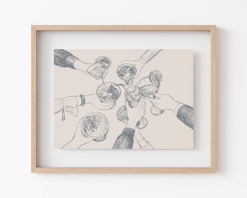 cheers cocktail print | cute kitchen decor | minimalist wall art | trendy bar cart print | kikiandnim | digital print image 5