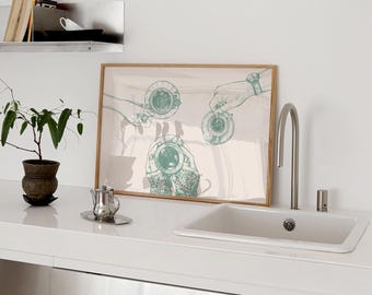 Impresión de café / Arte de pared verde salvia / Arte de pared de cocina / Arte de pared de café / Decoración de cafetería / Arte de cafetería / Kikiandnim / Arte de pared digital