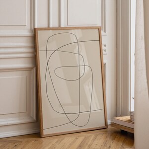 Abstract Scribble Fine Line Art Print | Minimalist Home Decor | Neutral Printable Wall Art | Living Room Decor | KIKIANDNIM | Digital Print image 2