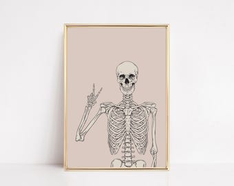 Pink Skeleton Print | Pink Halloween Decor | Halloween Printable Wall Art | Halloween Poster | KIKIANDNIM | Digital Download