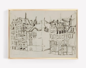 vintage printable wall art | vintage architecture sketch art | antique cityscape line drawing | vintage art print | digital download