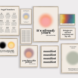 manifest gallery wall art | set of 10 PRINTABLES | retro wall decor | manifest poster | gradient art | kikiandnim | digital download